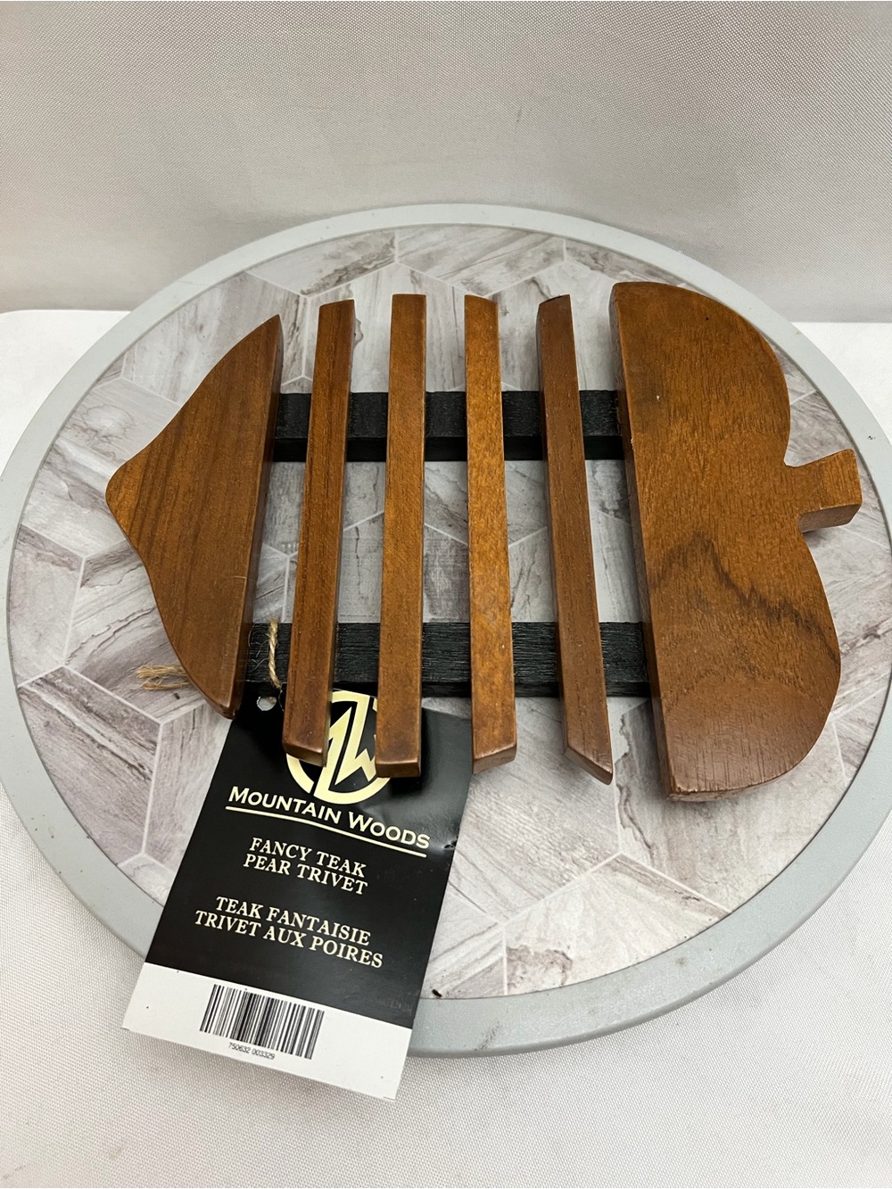 Mountain Woods Fancy Teak Pear Trivet Wooden Hot Pot Holder New With Tag
